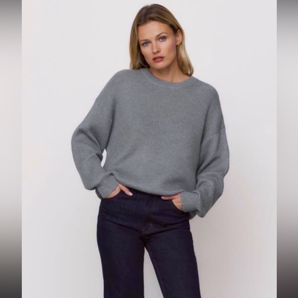 Zara Gray Wool Blend Ribbed Knit Oversized Sweater